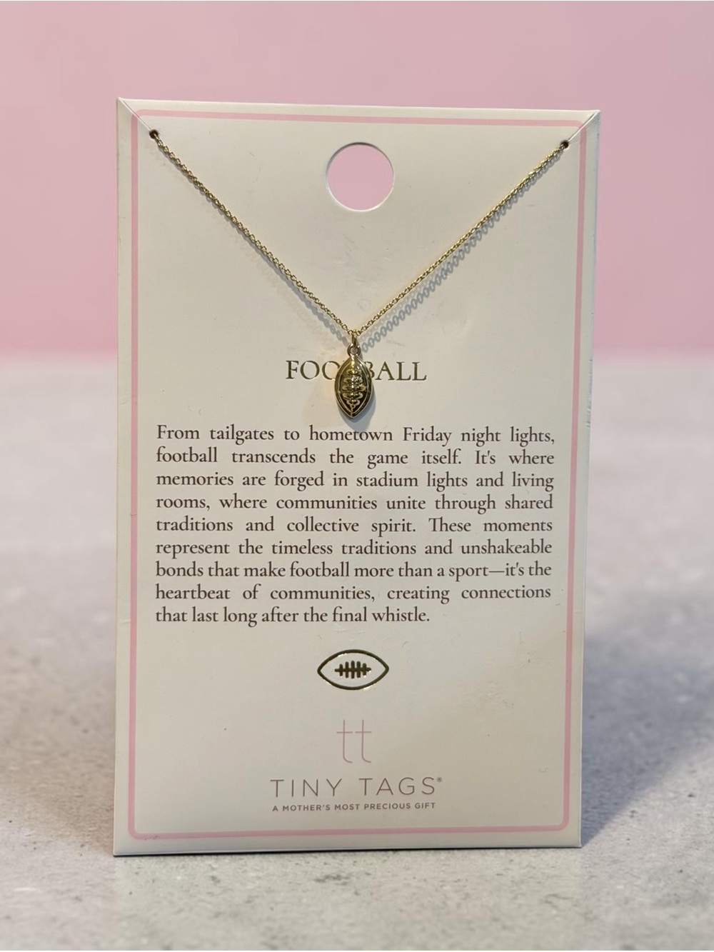 Tiny Tags Football Pendant Necklace Gold 14k Ion Plated Brass Sports Jewelry